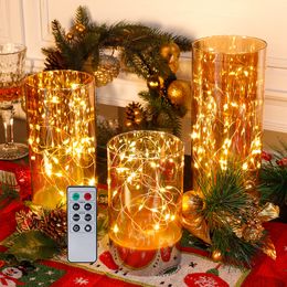 Bougies 3pcs verre sans flamme LED alimenté par batterie fée lampe de table avec 8 touches télécommande décoration de noël 230111