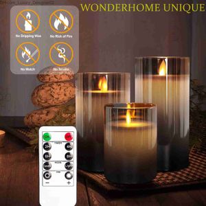 Velas 3 piezas Set 4/5/6 pulgadas LED Velas eléctricas sin llama Lámpara Cera real Batería de vidrio Parpadeo Vela falsa Tealight para boda Q240127