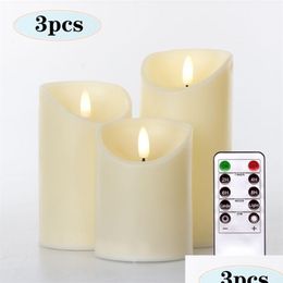 Velas 3 unids / set Control remoto LED Batería sin llama Realista 3D Llama dinámica Vela Luces Té Decoración del hogar 220510 Drop Deliv Dh9Dz