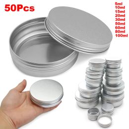 Kaarsen 50 stks aluminium tin potten 5g 10 g 15 g 20 g 30g 40 g 50g 60 g 80g 100 g lippenbalsemincontainer met schroefdraaddraad deksel kaarsencites doos