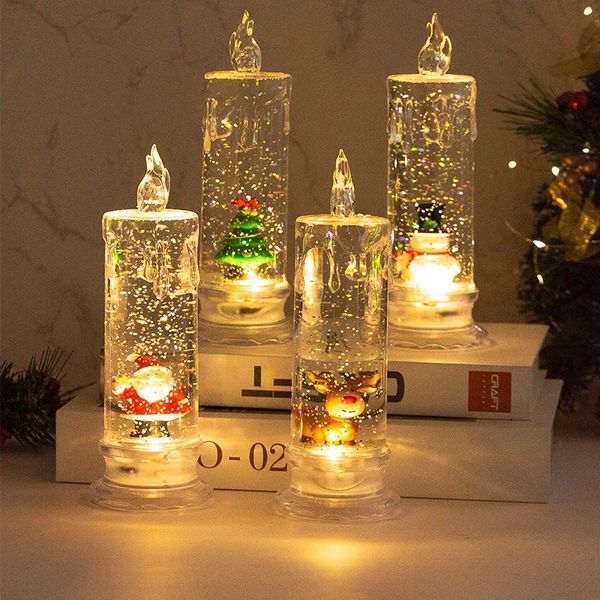 Bougies 6.7x19.5 cm grand père noël arbre de noël cristal LED bougie vacillante sans flamme bougies LED veilleuse lampe décor de noël 231012