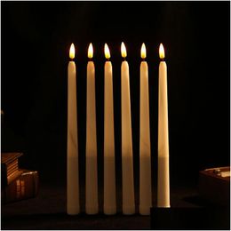 Kaarsen 6 stuks plastic flikkerende flameless led taper met vlam 28 cm gele barnsteenbatterij Kerstdruppel