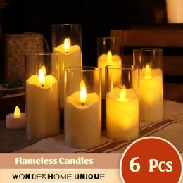Bougies 6 pièces LED bougies électriques sans flamme lampe acrylique verre batterie vacillante fausse bougie chauffe-plat en vrac pour mariage noël 231117
