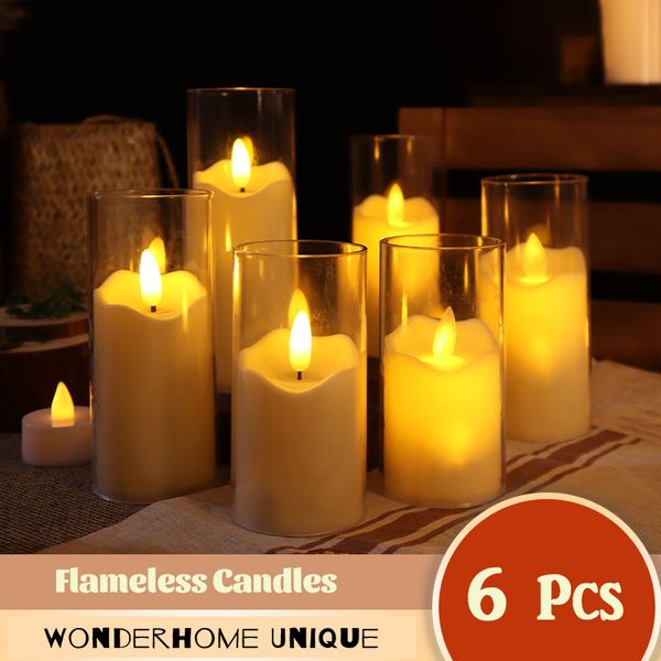 Bougies 6 Pcs Led Bougies Électriques Sans Flamme Lampe Verre Acrylique Batterie Scintillement Faux Photophore Bougie En Vrac pour Mariage De Noël 230608