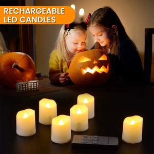Bougies 6pcs rechargeable LED bougie lumière minuterie à distance sans flamme scintillement thé lumières lampe réaliste pour Halloween décor à la maison 230921