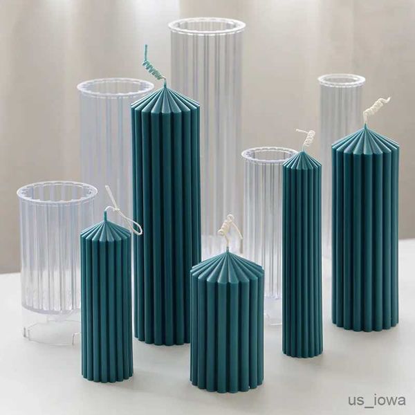 Velas Moldes de velas acrílicas Fácil desmoldar Molde de cera de pilar largo DIY Molde de cilindro cónico columnar a rayas grandes Decoración de boda para el hogar