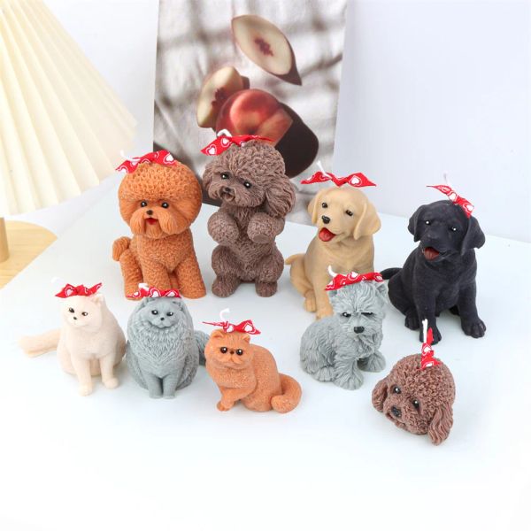 Cougies Animaux Pet Teddy chiot Silicone moule de bougie Dog chat Bulldog Ornement Moule de plâtre de résine parfumée à la main