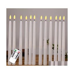 Kaarsen Kaarsen 12 Stuks Geel Flikkerende Afstandsbediening Led Plastic Vlamloze Taper Bougie Voor Etentje Decoratie Drop Delivery Huis Tuin Dh