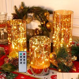 Kaarsen Kaarsen 3 stuks Glas Vlamloze Led Batterij Aangedreven Fairy Light Tafellamp Met 8 Sleutel Afstandsbediening Kerst Home Decor 230111 Dhqyd