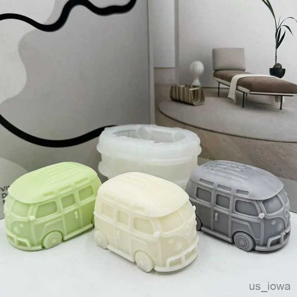 Bougies en forme de Bus de voiture, moule en Silicone, mélangeur de béton, modèle de Bus de camion, moule en Silicone, résine de ciment de gypse