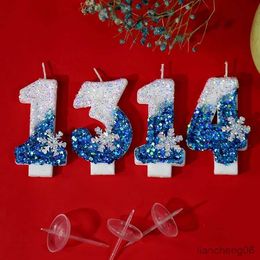 Bougies bougies d'anniversaire de noël pour gâteaux numéro gâteau bougie décor de fête flocon de neige bleu bougeoirs R231113