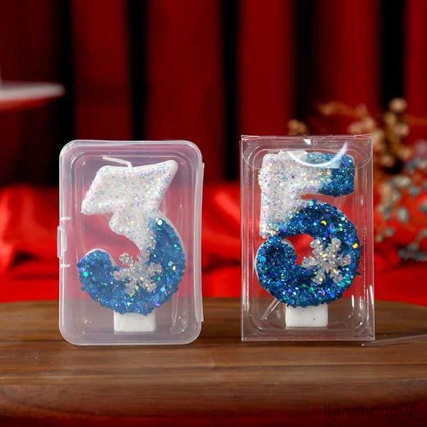 Bougies de noël et d'anniversaire, pour gâteaux, décoration de fête, flocon de neige, bougeoirs bleus