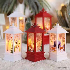 Bougies Bougies de Noël lumière LED cerf de neige lanterne lumière château Vintage Santa bonhomme de neige suspendu lanterne lampe nouvel an décoration de fête