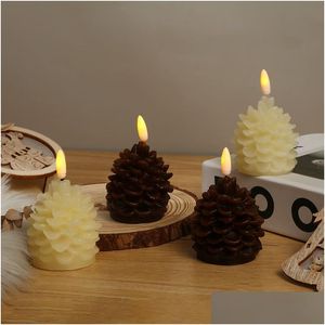 Bougies Décoration de Noël LED Tête Pinecone Lampe de bougie électronique Accueil Scène intérieure Mise en page Lumières Drop Livraison Jardin Homefavor Dhrjx