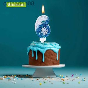 Kaarsen Kerstmis Vlameloze verjaardagskaarsen voor taarten 0-9 Nummer Princess Cake Party Decor Snowflake Blue Candle Stands D240429