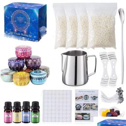 Velas Kit completo de herramientas de elaboración de velas Diy Suministros Perfumados para principiantes Set Cera de soja Crisol Fragancia Latas de aceite Tintes Mecha Dhm62