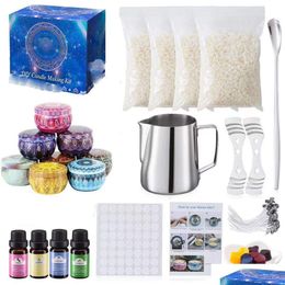 Bougies Kit complet d'outils de fabrication de bougies à faire soi-même, fournitures de bougies parfumées, ensemble pour débutants, pot de fusion de cire de soja, boîtes d'huile de parfum, colorant Dhfns