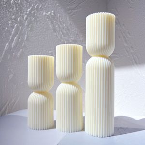 Kaarsen Cilindrische Tall Pillar Candle Mallen Geribbelde Esthetische Twist Siliconen Mal Geometrische Abstracte Decoratieve Gestreepte Soja Wax Schimmel 230608