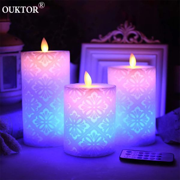 Cougies Dancing Flame LED Candle Lumière avec RVB Remote Control Timer Timer Wax Pilier Pilier pour le mariage Décoration de Noël Room Night Light