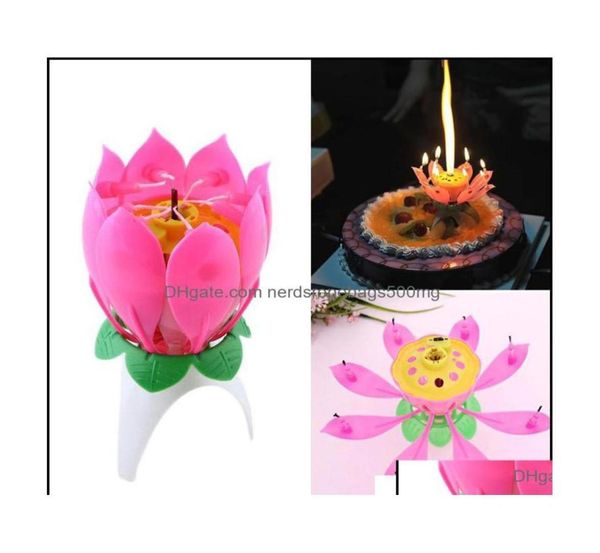 Decoración de velas Jardín Home Flower Singlellyer Lotus de cumpleaños Música de velas Música Sparkle Cake Camas Drop entrega 2021 CXZM5 OTPND6732976