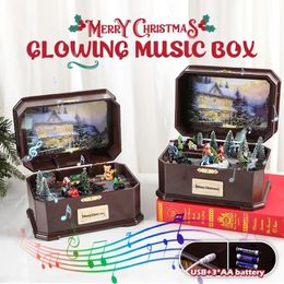 Velas Caja de música navideña delicada Atractiva Navidad USB con batería Regalo para niños Feliz pequeño musical 231128