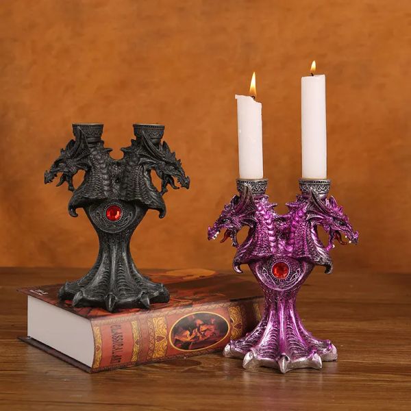 Cougies Dragon Dragon Stand Statue Statue Support 2 PCS Sticks pour thé à thème décoratif Light Pilier Halloween Haunted House