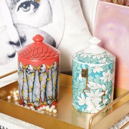 Kaarsen Europese stijl Lady Face Geurende kaarsenpot geschilderde keramische decoratieve pot kosmetische opslag potpotten met deksel woondecoratie