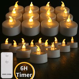 Kaarsen Flameless flikkerende theelichten LED met 6 uur Cyclus Autotimer Remote Bereik batterij bediende elektronica Tealights 230520