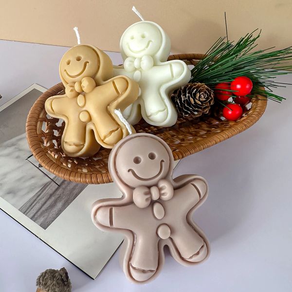 Cougies Gingerbread Man Moule de silicone Nouveau gingembre Gâteau de sucre DIY Bougies Faire des fournitures Festival Moule Cadeaux de Noël décoraions