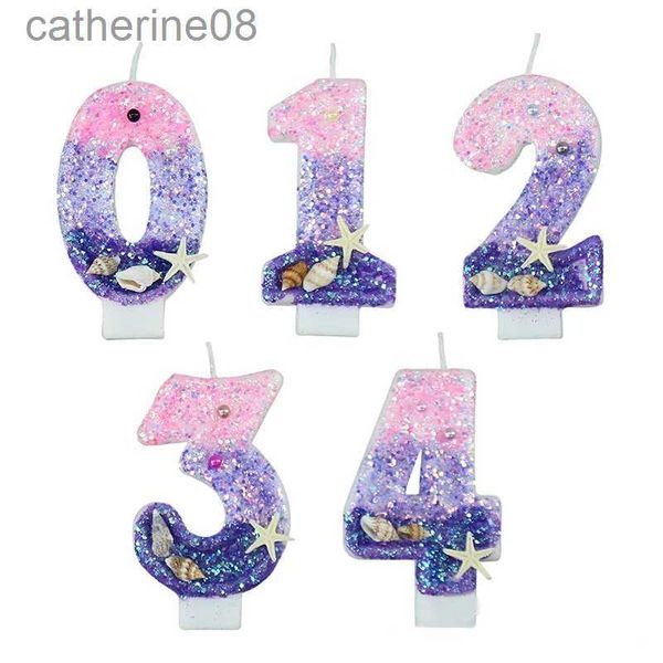 Velas Número de cumpleaños de la niña Cake de velas Topper Purple Starfish Niños Baby Party de un año Decoración de postre Sumid Baking Supplie D240429