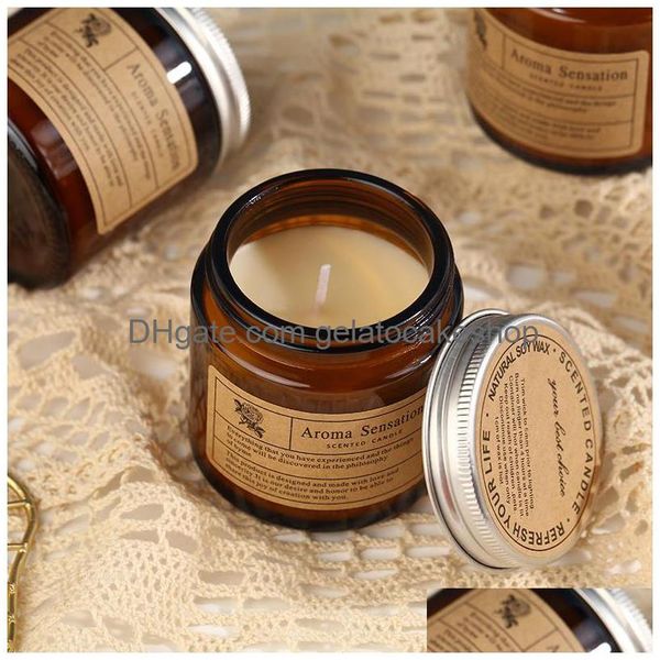 Velas Taza de vidrio Perfumado Cera de soja Fragancia Aromaterapia Aceite vegetal Velas Tarros Boda Regalo de cumpleaños Decoración navideña Entrega de gotas H Dhnwu