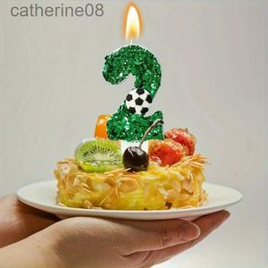 Cougies Green Football Birthdle Candle Gâteau Sparkling Digital Candle Cake Decoration avec Sequins Anniversary Celebration Supplies D240429