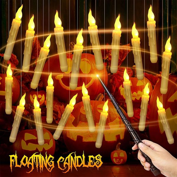 Bougies Halloween LED Flottant sans flamme avec baguette magique à distance à piles vacillantes chandeliers suspendus 122436pcs 230907