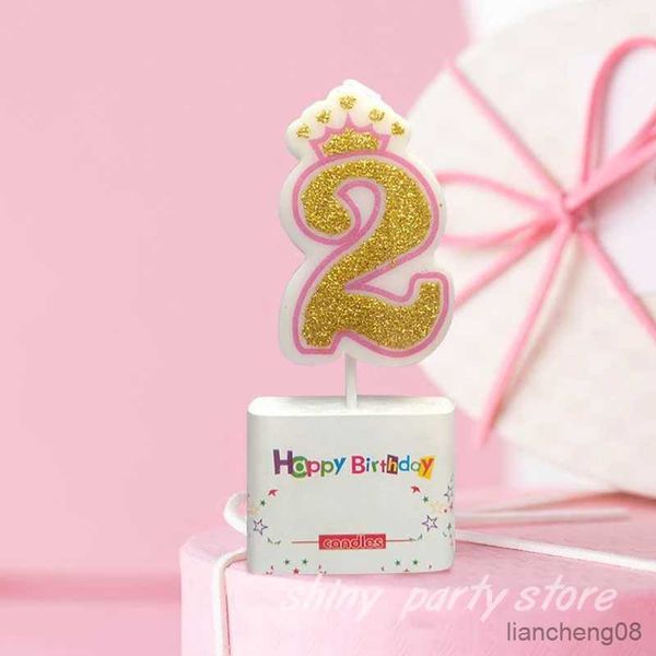 Bougies Joyeux anniversaire gâteau décoration bougie numérique couronne poudre d'or bricolage fête créative anniversaire doré bébé bougie en gros
