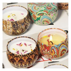 Bougies Parfum de maison Fleurs séchées Boîtes de fer créatives Bougie d'aromathérapie Fleur de ménage Anniversaire Cadeau à la main Candleszc1230 Drop Del Dhdih