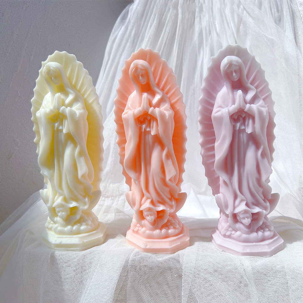 Candles Homyl Jungfru Mary Statue Silicone Mold Katolska v￤lsignade Mother Figurines Mold Our Lady Sculpture Gift 230202