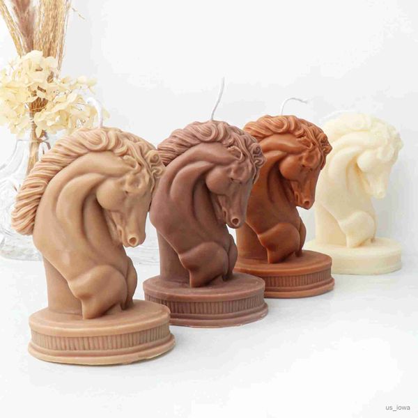 Bougies tête de cheval Statue bougie Silicone moule buste équitation Sculpture Art Figurine Animal poney bougie moule