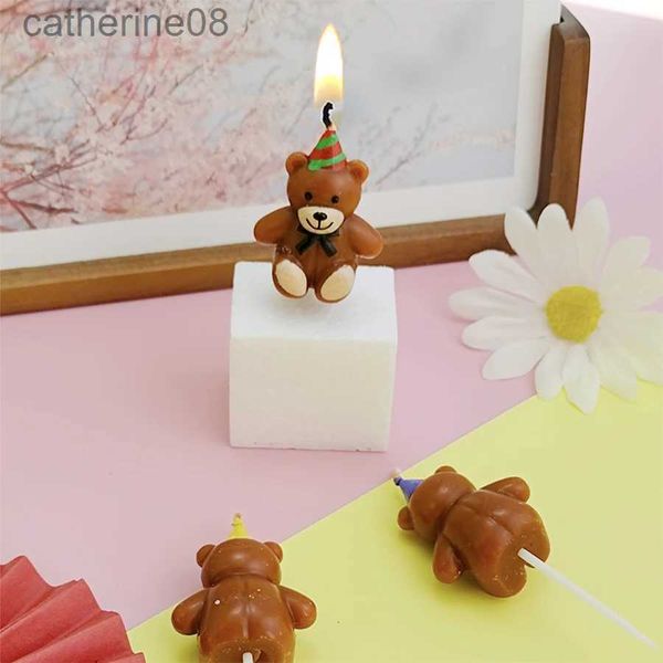 Cougies Vente chaude 1 pcs dessin animé ours gâteau joyeux anniversaire bougie bébé ours qui childans fête ours de boulangerie décoration D240429
