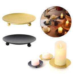 Candles Iron Black Gold Plated Candle Holders Pillar Metal Plate For Wedding Party Festival Candlestick Holder Art Gift Home Decoration