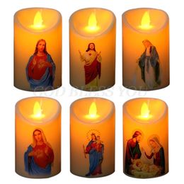 Kaarsen Jezus Christus Lamp LED Theelichtje Romantisch Pijlerlicht Creatieve Vlamloze Elektronische Kaars Batterij-aangedreven Drop 230907