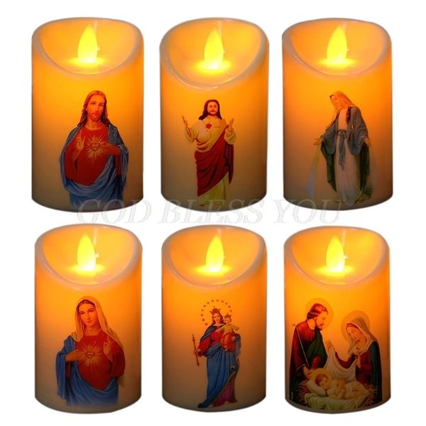 Bougies Jésus Christ Lampe LED Photophore Romantique Pilier Lumière Créative Sans Flamme Bougie Électronique À Piles Goutte 230907