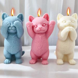 Velas grandes lindas gato silicona molde de velas de bricolaje jabón de jabón para mascotas Resins Herramentadora Animal de chocolate pastel de chocolate yeso de navidad de Navidad