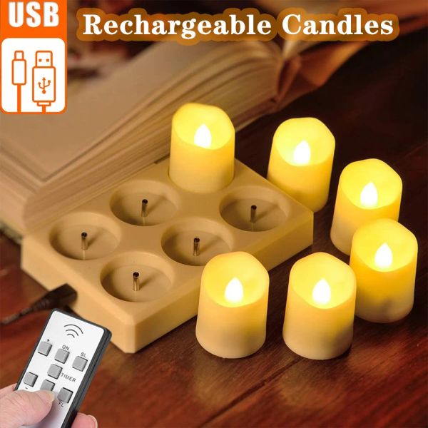 Bougies LED Bougies avec minuterie de batterie télécommande USB RECHARGable Candle lampe scintille de Noël Décoration Home Decoration Light