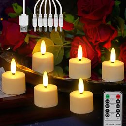 Velas LED Lámpara de vela electrónica con temporizador Remoto Recargable Llamas parpadeantes Halloween Navidad Decoración del hogar Tealights 230919