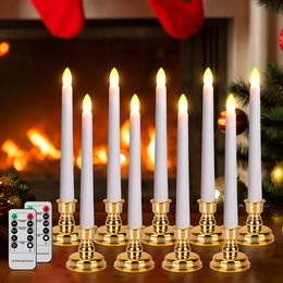 Kaarsen LED knipperende vlammen Battery Operated Taper Candle Holder Timer Remote Verjaardag Kerst Woondecoratie Bruiloft 230808
