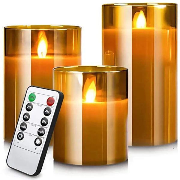 Bougies LED lumières pour la maison, bougie électronique, décoration en verre, ensemble complet, télécommande, minuterie, noël, mariage, 231204