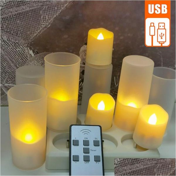 Velas LED con temporizador de llama parpadeante Control remoto para la decoración del hogar de la boda Lámparas de té recargables USB eléctricas 230808 Drop D DH3KV