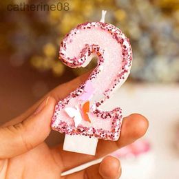 Cougies Macarons Birthday Cake Number Candle Toppers Enfants Baby Birthday Wedding Party Cupcake Dessert Pink Coulangers Decoration D240429