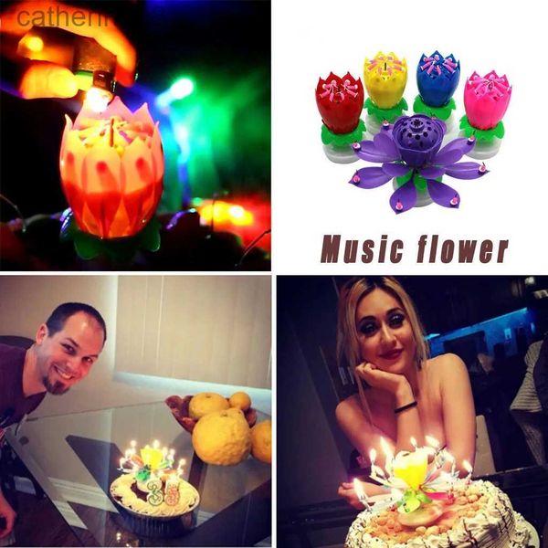 Cougies Musique Bougies Double Flower Blossoms Cake Flat Plat Rotation Electronic D240429