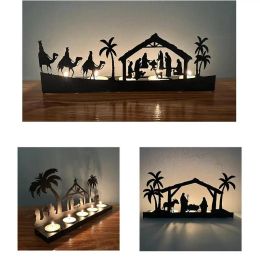 Kaarsen geboorte set kerstkaarse houder houten geboorte scene silhouet tealight kandelaar voor kersttafel decoratie